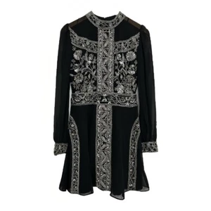 Miss Selfridge Black & Sequin High Neck Long Sleeve Party Dress - Size 10 BNWT - Picture 1 of 14