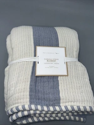 Nueva manta de cama Pottery Barn Teen Cabana a rayas, azul/marfil Queen Foto 1 de 4
