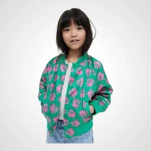 H&M Green Pink  Leaf Girls  Bomber Jacket - Picture 1 of 16