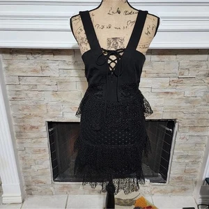 Gianni Bini Vestido Bruja Gótico Con Cordones Delanteros Con Capas Encaje Talla 0 - Imagen 1 de 7