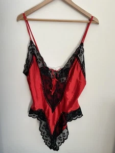 VTG Sz L Victorias Secret Gold Label Lingerie Teddy Bodysuit Red Glamour Lace - Picture 1 of 6