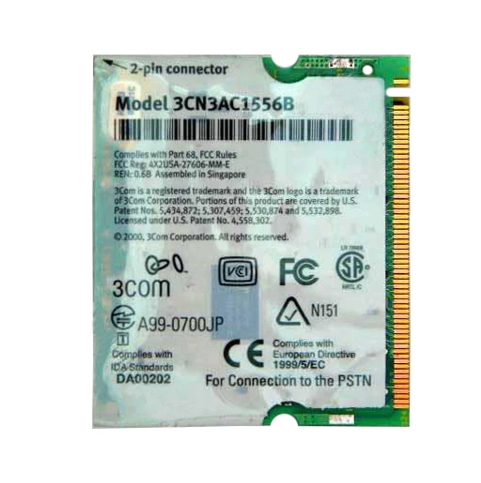 3Com 10/100 Fast Ethernet LAN + 56k Modem Mini-PCI Card 3CN3AC1556B - Image 1 of 1