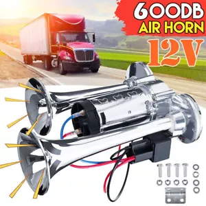 600DB 12V Nebelhorn Lufthorn Druckluft Dual Trompete Fanfare Hupe PKW LKW Boot A - Bild 1 von 10