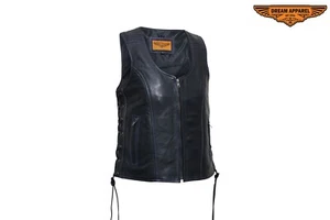 Women's Motorcycle Leather Vest,Purple Stitch M,L,XL,2XL,3XL- Zip Closure Biker - Picture 1 of 8