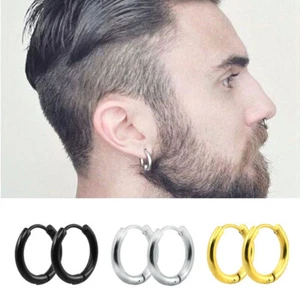 Mens Womens Silver Stainless Steel Tube Hoop Ear Ring Stud Jewelry Punk 1 Pair - Picture 1 of 11