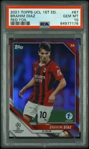 2021-22 Topps UCL 1st Edition Brahim Diaz Red 3/5 PSA 10 Pop 1 Real Madrid - Picture 1 of 2