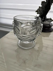 Vintage Clear Heavy Glass Hawaiian Happy/Sad Dual Face Tiki Mug - Picture 1 of 2