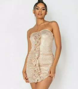 Sexy Women Sequin Strapless Bodycon Mini Dress Ladies Evening Party Club Dress - Picture 1 of 9