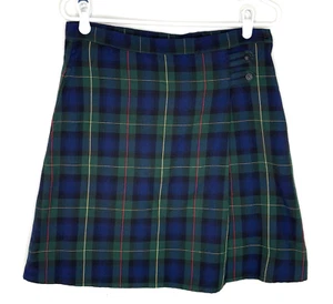 Lands' End Girls 14 School Uniform Skirt Hunter Green Navy Blue Plaid Below Knee - Picture 1 of 5