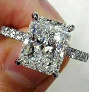 Anillo de compromiso solitario moissanita D/VVS1 corte radiante de 3,65 quilates oro blanco de 14 quilates - Imagen 1 de 3