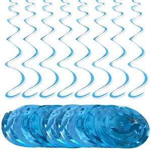30PCS Blue Hanging Swirl Decorations Plastic Spiral Party Ceiling Streamers - Picture 1 of 5