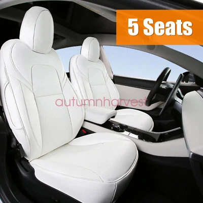 Juego completo de funda de cuero 5 asientos blanca para Tesla Model 3 2017 a 2023 delantera y trasera Foto 1 de 4