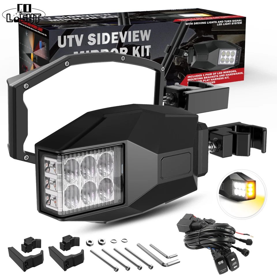 UTV Rear View Side Mirrors W/ LED Turn Lights For 2017-2023 Can Am Maverick X3 R - Image 1 of 4