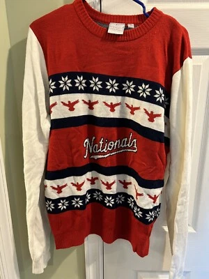 MLB Washington Nationals Red White Blue Ugly Christmas Sweater, Men’s Large - Image 1 of 3