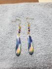 Enamel painted feather earrings with beads and hypoallergenic earwires