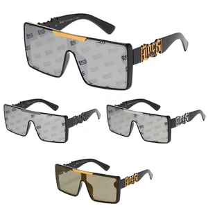 NEW LOCS Gangster Oversized Square Shield Sunglasses Large Logo Temple UV400 - Picture 1 of 9
