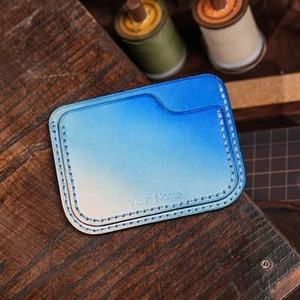 Estuche para Tarjetas de Cuero Azul Pátina Delgado, Portatarjetas de Crédito Minimalista para Hombres Mujeres - Imagen 1 de 7