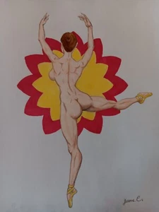female figure drawing nude Ink colored pencil artist Jerome Cadd"On point dance" - Picture 1 of 4
