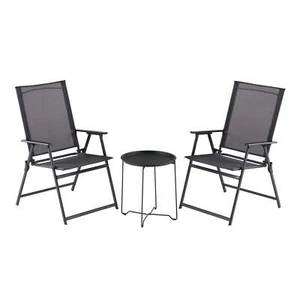 Greyson 3-Piece Patio Bistro Set Folding Outdoor Chairs Table Black Steel Sling - Picture 1 of 9