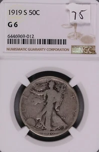 1919-S Walking Liberty Silver Half Dollar NGC G-6 #9-012 - Picture 1 of 2