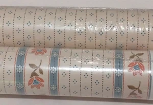 Vintage Lot of 2 Wallpaper Cottagecore 70's 80's Blue Floral Dots NOS 55 Sq Ft - Picture 1 of 3
