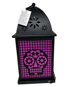 Halloween LED Skull Lantern Color Changing Light Candle Cutouts Purple, Spooky - Picture 1 of 12