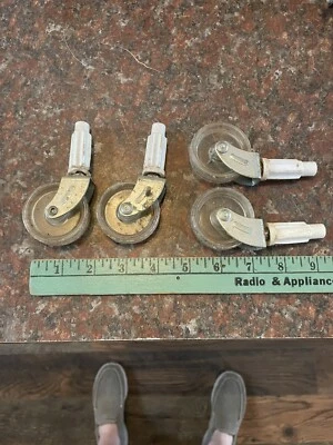 Lot of 4 Vintage Casters 2” Wheels Clear Plastic MCM Furniture TV Cart Salvage - Image 1 of 3