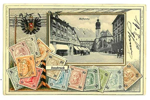 5.-POSTALES AUSTRIA-AUSTRIA SELLOS MONTAJE ESCUDO DE ARMAS EN RELIEVE INNSBRUCK, H - Imagen 1 de 2