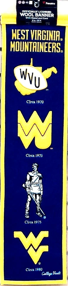 West Virginia Mountaineers Wool Banner 8" x 32" With Dowel/Cord Fanatics - Image 1 of 1