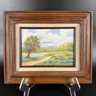 Lienzo enmarcado Loveta Strickland pintura al óleo artista de Texas Texas Bluebonnets Foto 1 de 4