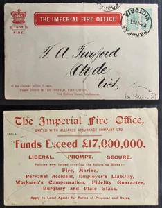 1911 Victoria Australia THE IMPERIAL FIRE OFFICE Full advert Cover Prahran-Clyde - Picture 1 of 3