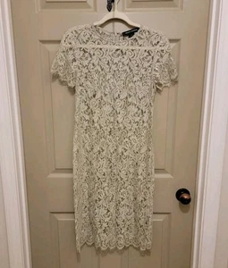 Ralph Lauren Black Label Womens Gray Lace Overlay Boat Neck Sheath Dress Sz 6 - Picture 1 of 16