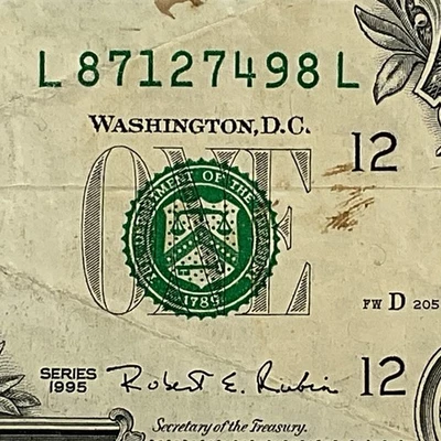 1995 nota antiga nota de um dólar L87127498L impressão FW LL bloco São Francisco - Imagem 1 de 4