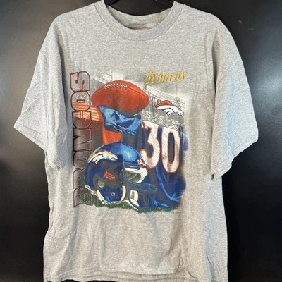 Vtg 90s NFL Denver Broncos Terrell Davis 30 Football Helmet Gray T Shirt Men XL Foto 1 de 4
