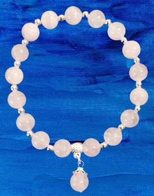 Rosenquarz Armband💍Damen Perlenarmband Sterlingsilber Edelstein Damen Schmuck ! - Bild 1 von 3