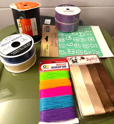 NEW 9 Piece Crafter's Ribbon Lot: (1) Stencil (2) Hallmark (2) Details NWT Craft - Image 1 of 4