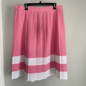 Vintage 80s Nordstrom Pleated Skirt Pink & White Button Front Made in USA - Picture 1 of 11