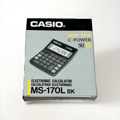 Vintage New Old Stock Casio Electronic Calculator MS-170L BK C-Power New In Box - Image 1 of 3