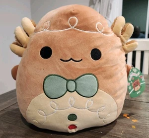Peluche de Navidad Squishmallow 12" Den Gingerbread Axolotl suave marrón rojo verde - Imagen 1 de 10