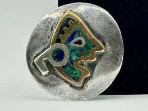 Vintage TAXCO Mexico Sterling Silver Brooch Inlaid Turquoise Nestor Pendant 12g - Picture 1 of 8
