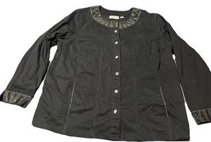 Quacker Factory Jacket Womens 1X Black Button Embellished Beaded Collar Cuffs - Picture 1 of 4