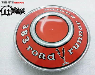 New NOS Mopar Red 383 Road Runner Air Cleaner Pie Tin ID Plate Foto 1 de 2