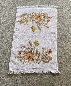 Toalla de mano de baño vintage años 70 mariposas cañón extremos con flecos de EE. UU. - Imagen 1 de 4