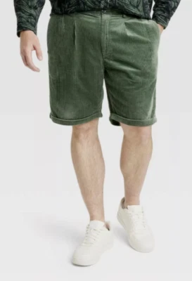 Shorts chino Houston branco veludo tamanho adulto 40 bolsos plissados verde novo com etiquetas - Imagem 1 de 4