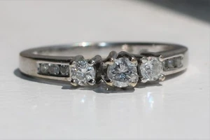 14K Weißgold Vergangenheit Gegenwart Zukunft 3 Steine Diamant Verlobungsring (EJ-74) - Bild 1 von 7