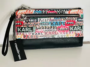 KARL LAGERFELD PARIS WHITE SCRIBBLE GRAFFITI PURSE CLUTCH WRISTLET WALLET $98 - Picture 1 of 7
