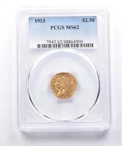 1913 $2.50 Indian Head Gold Quarter Eagle MS62 PCGS *7457 - Picture 1 of 3