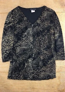 Connected Apparel Women’s Shirt Size 14 Brown Top Blouse Leopard Dressy Gold - Picture 1 of 11