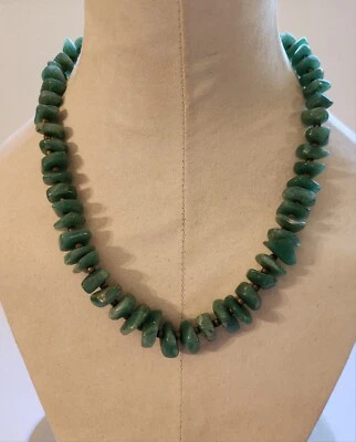Vintage Aventurine Tumbled Stone Bead Single Strand Brass Beads Necklace - Image 1 of 4