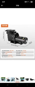 Vevor Above Ground Pool Pump 1.5Hp 100 Gpm Simgle Speed 110/240V - Picture 1 of 3